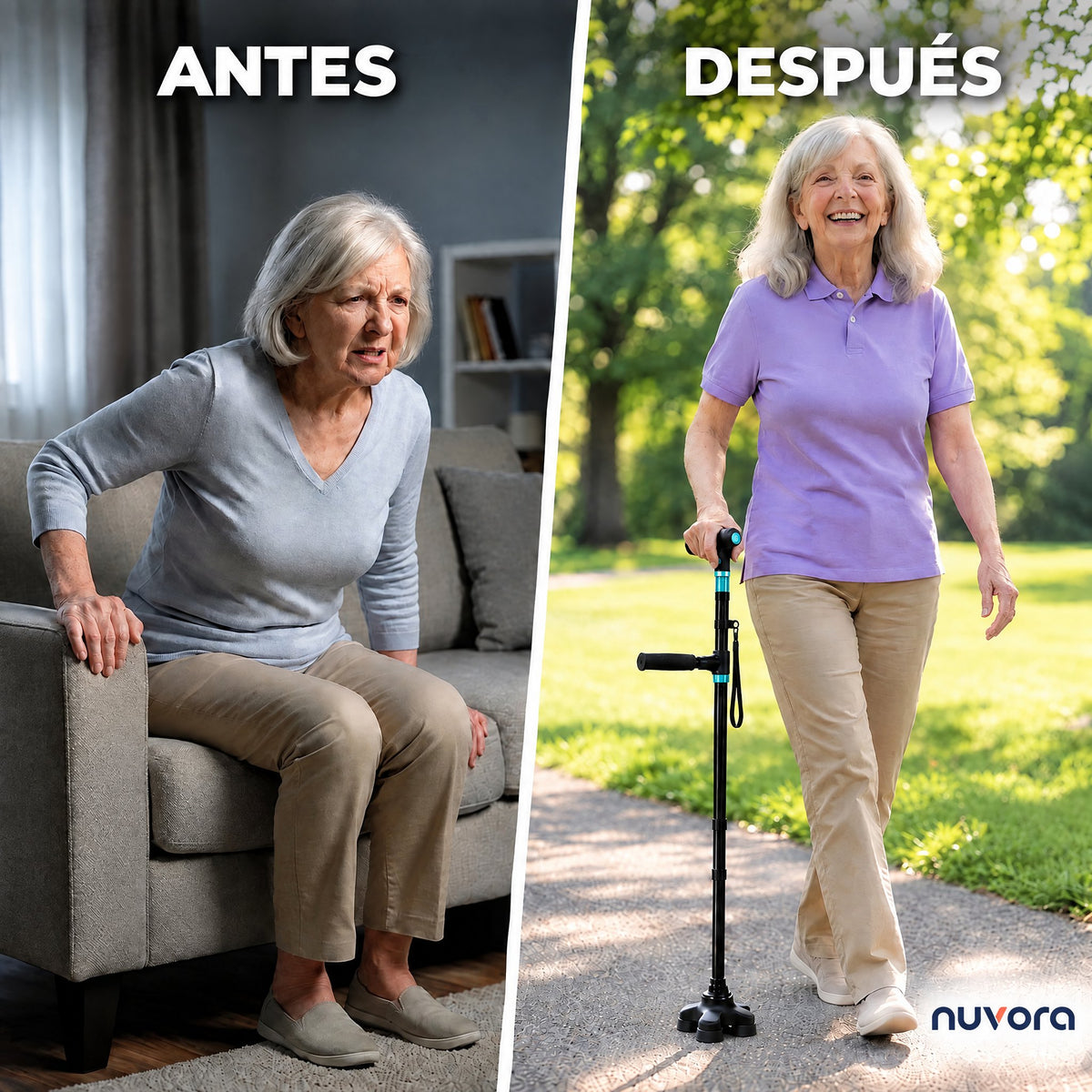 Antes y después con el bastón NUVORA