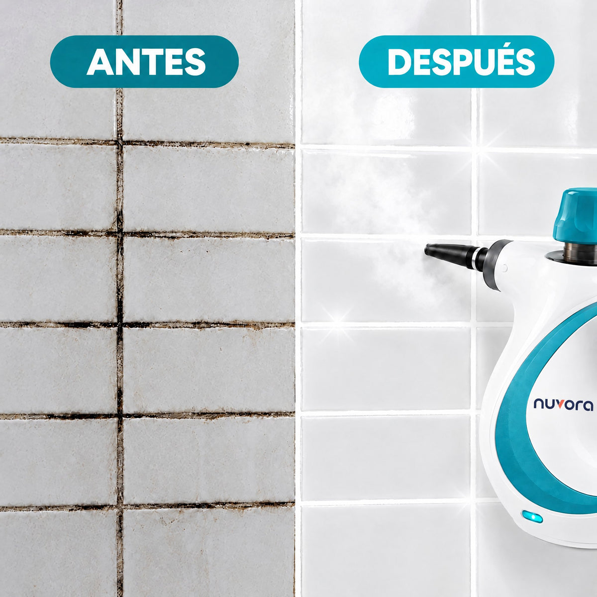Antes y después de limpiar las juntas con VaporClean