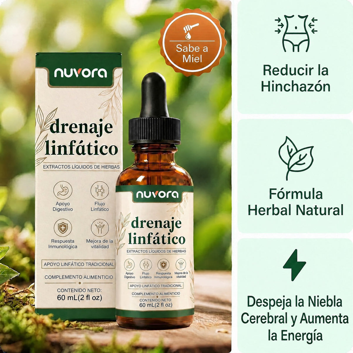 Drenaje Linfático NUVORA gotas naturales con caja